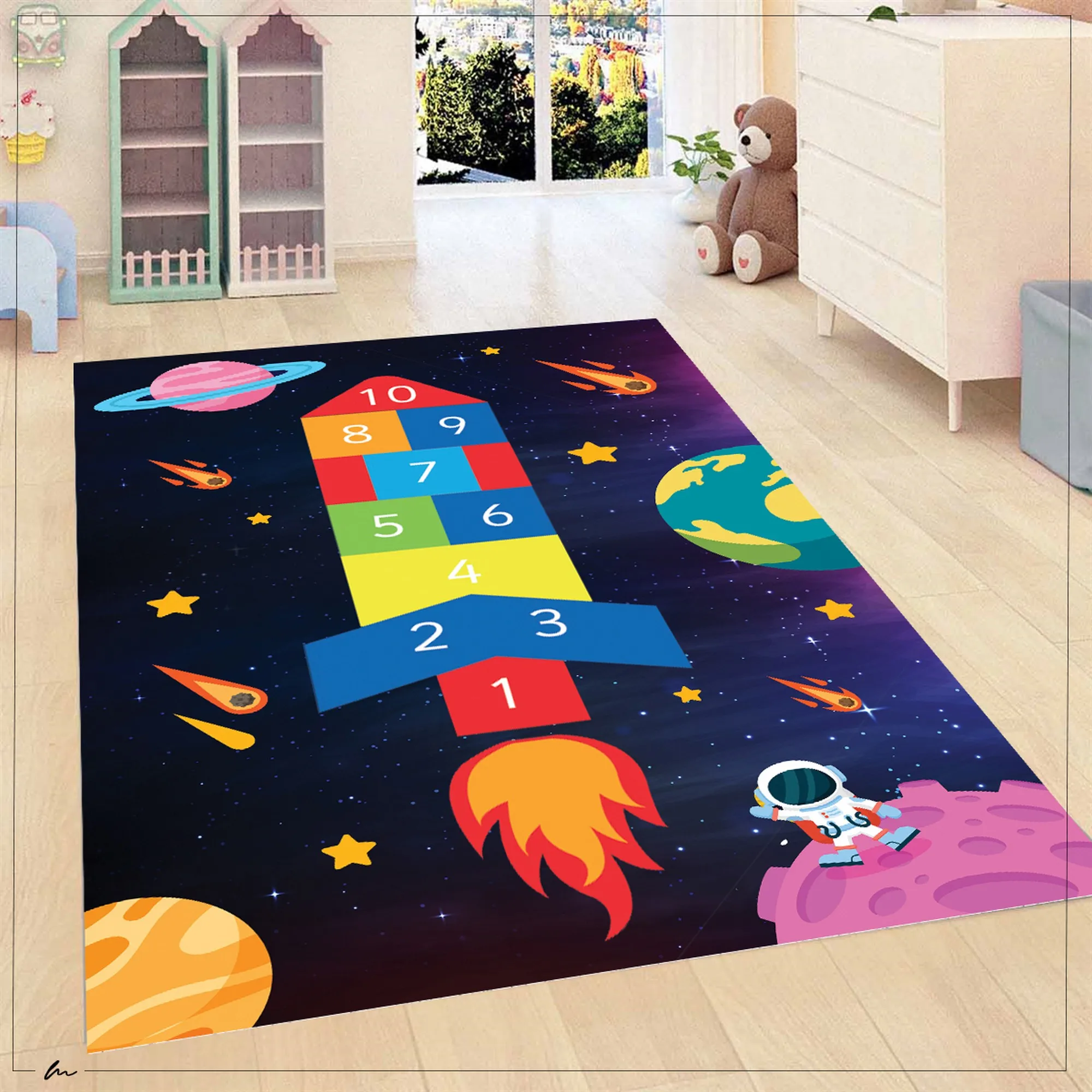 Rug,Carpet,Space and Hopscot Rug,Pattern Rug,Kids Room Carpet Rug,Kids Room Rug,Teen Rug,Wall Decals For Boy Room,gezcocuk-434