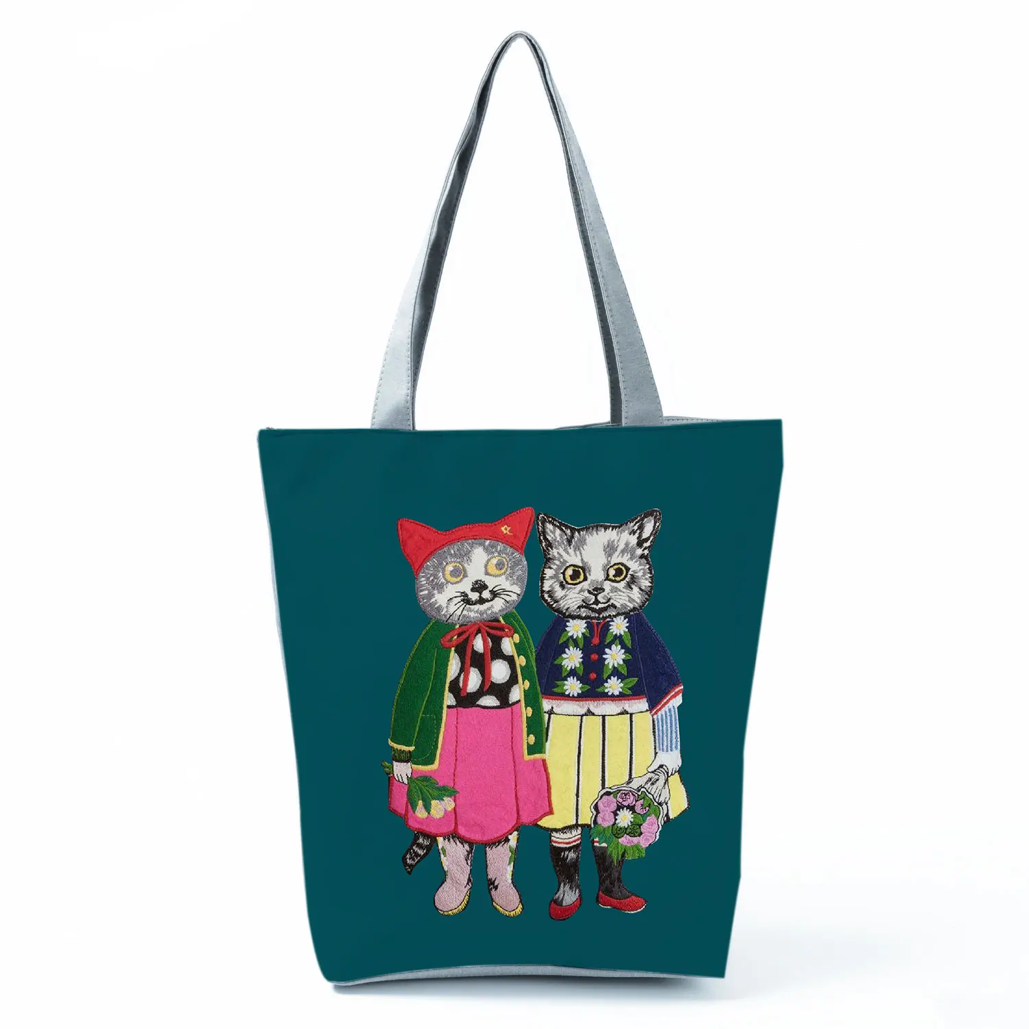 Cute Cat Creen Women's Casual Tote Cartoon Animation Eco Friendly Shopping Bag Daily Portable High Capacity Shoulder Bag Ladies