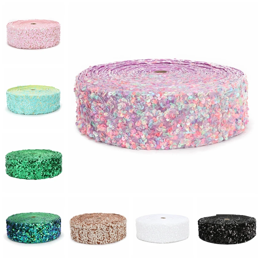 [HSDRIBBON] 3 inch 75mm HSD-Genuine Multicolor Sequin Velvet Sequin Ribbon 25Yards/Roll