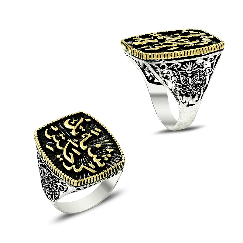 925 Silver Arabic Alphabet Printed Classic Ertugrul Rings for Men