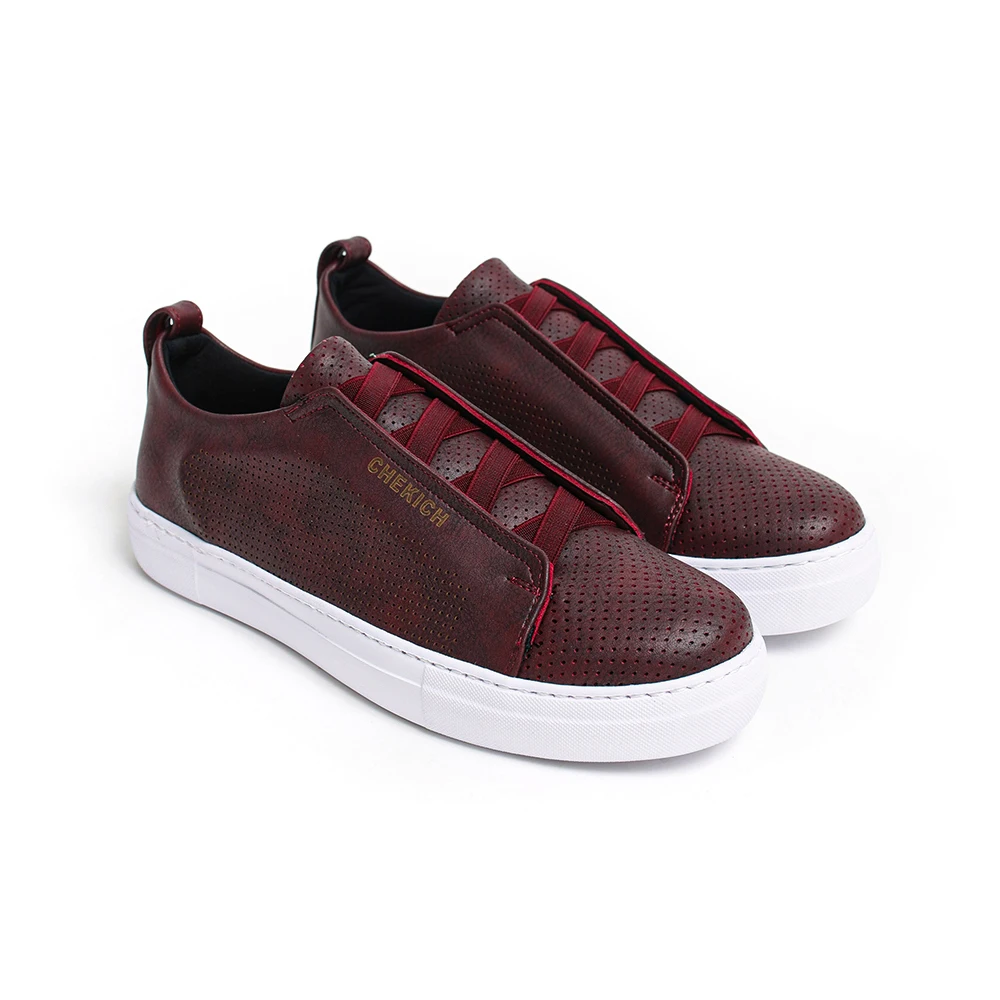 

Chekich Women Shoes Claret Red Artificial Leather Elastic Band Fall Season New Fashion Casual Breathable Odorless Sneakers Comfortable White Outsole Office Fashion Wedding Daily Walking Shoes Lightweight CH011 Women