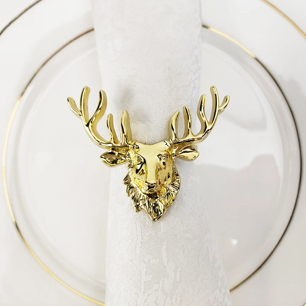 

6 Pcs/Set Stag Napkin Rings Christmas Reindeer Serviette Holder Ring Bucks Table Centerpiece Decoration Tableware Setting