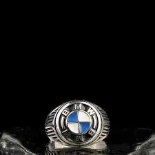 

Elegant Chic Design 925 Sterling Silver Car Brand With Blue White Enemal Band Men's Ring Biker Jewelery Accesory Gift For him