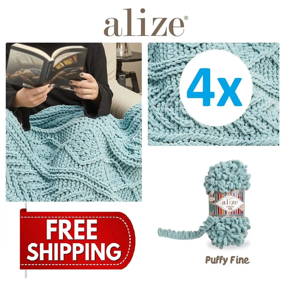 Easy Knitting Amigurumi Yarn Alize Puffy Fine 4x100g Free Shipping No Needles-Hook Finger Crochet Velvet Soft Baby Blanket Bulky