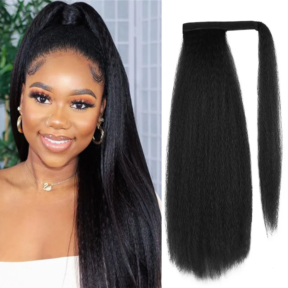 30 inch Synthetic Long Afro Puff Ponytail Hair Kinky Natural Hair Kinky Straight Drawstring Ponytails With Clip Elastic Band