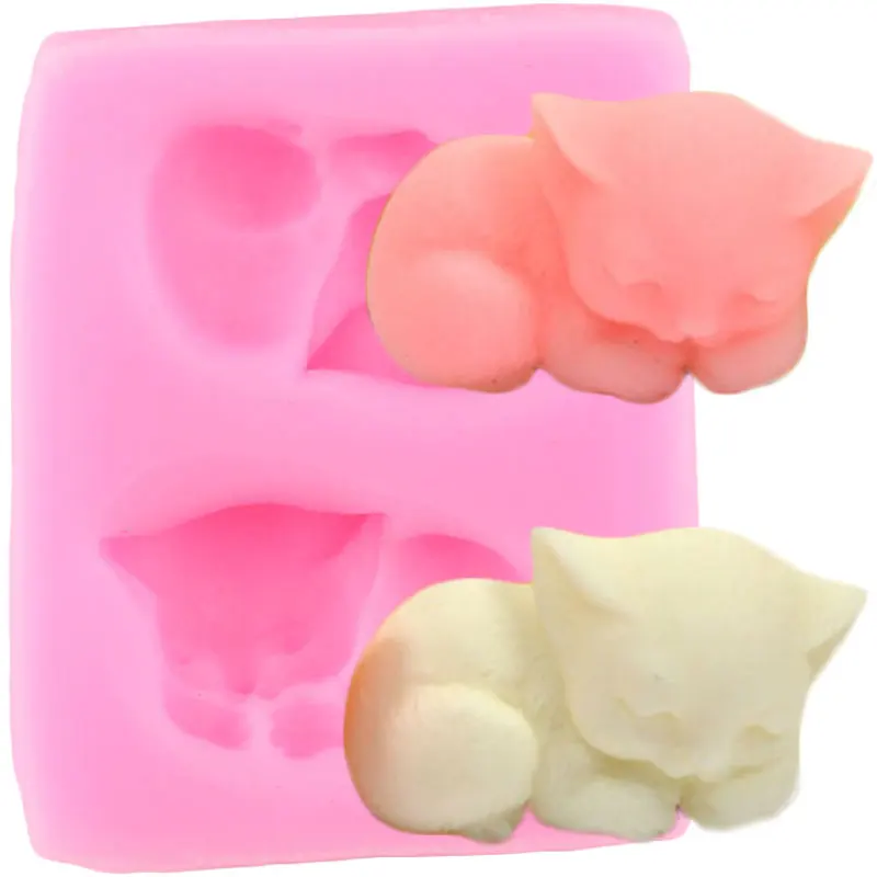 3D Cute Cat Shape Resin Silicone Mold Animals Cupcake Topper Chocolate Fondant Cake Decorating Tools Polymer Clay Candy Molds