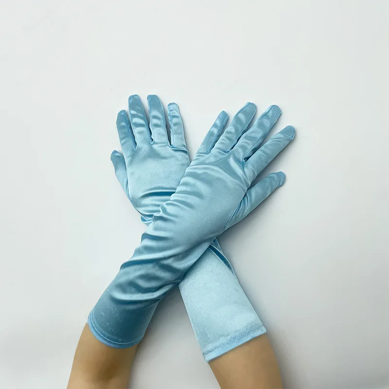 Gants de soirée en Satin bleu, élégants, pour femmes, Protection solaire, pour bal de promo, pour mariée, vert, rose, nouvelle collection