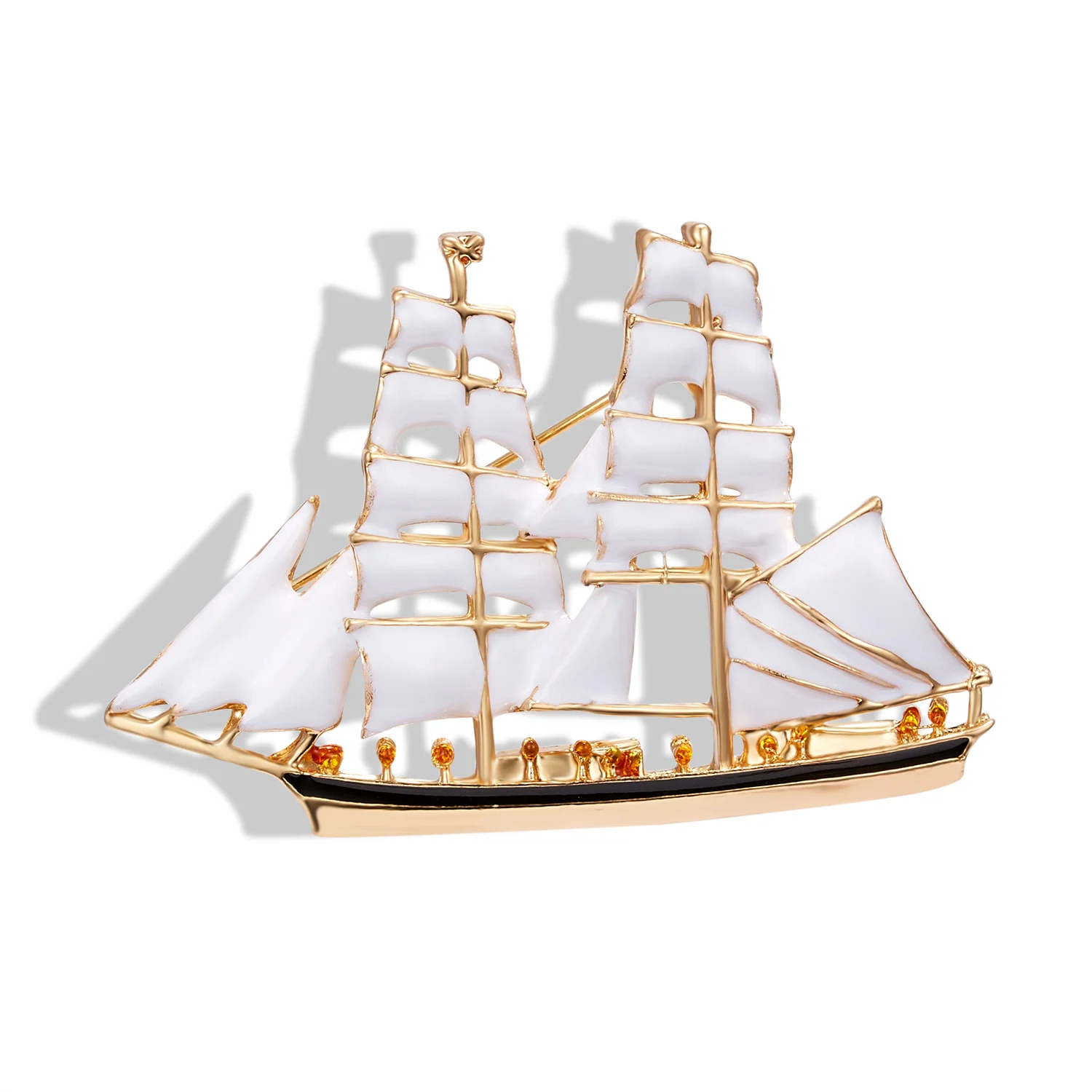 New Fashion Enamel Sailboat Brooches For Women Rhinestone Beauty Steam Boat Party Casual Office Brooch Pins Clothes Badge Gifts