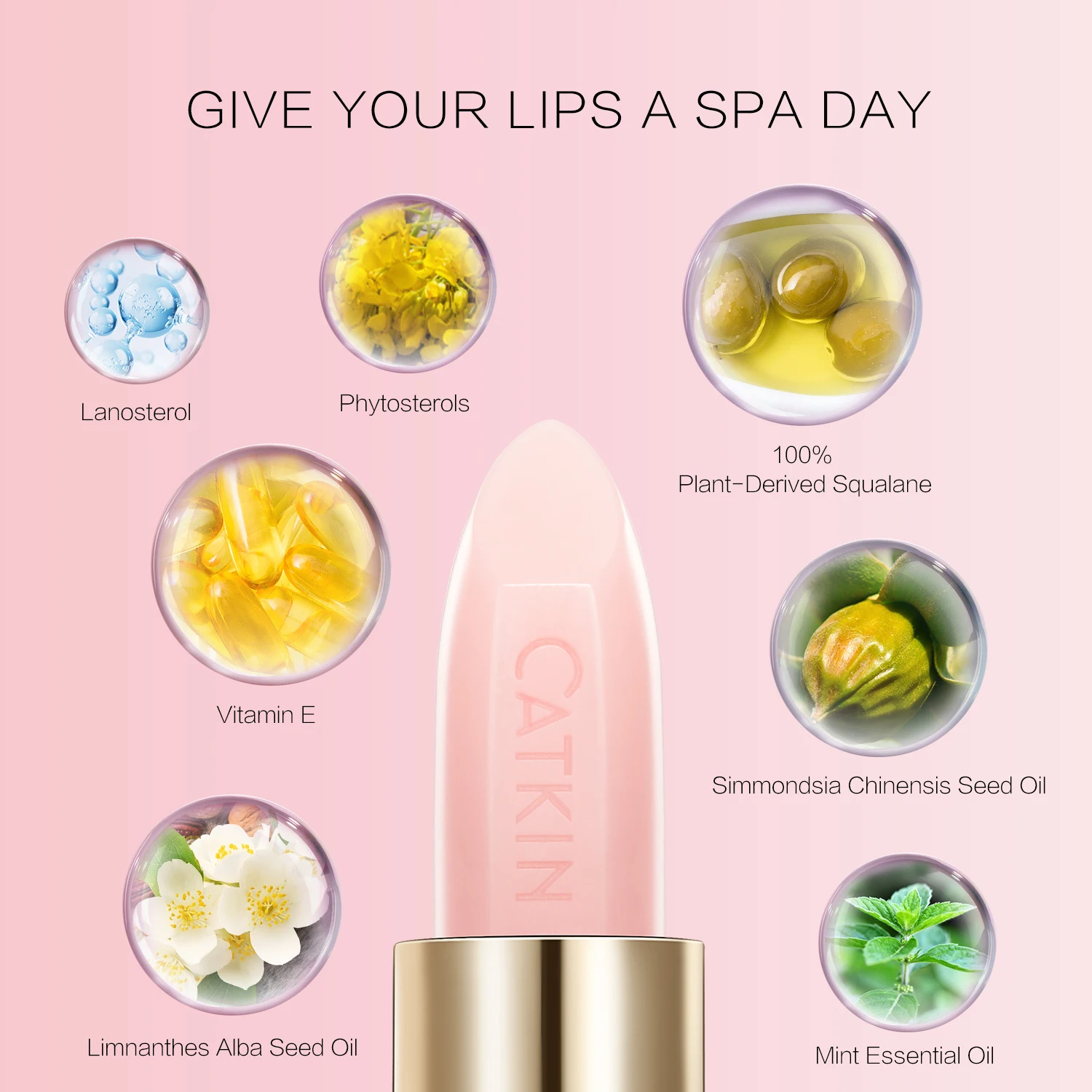 CATKIN bálsamo labial hidratante, reparación de la piel de los labios, rosa, transparente