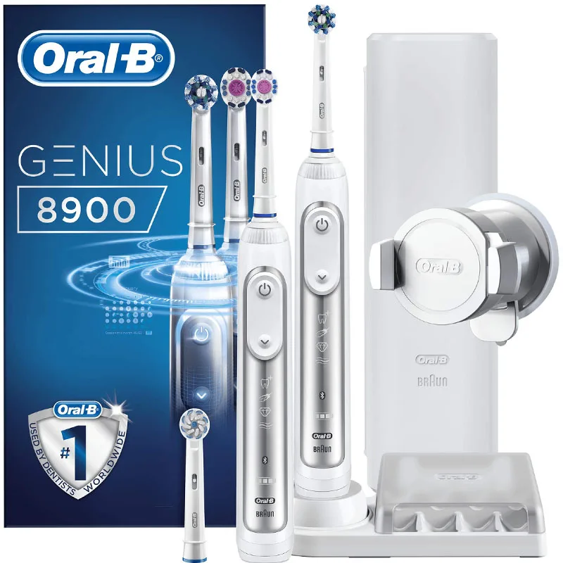 Oral-B ElectricToothbrushes Genius 8900 Rechargeable 3 Toothbrush Heads For Adult Travel Case 5 Cleaning Modes Waterproof White