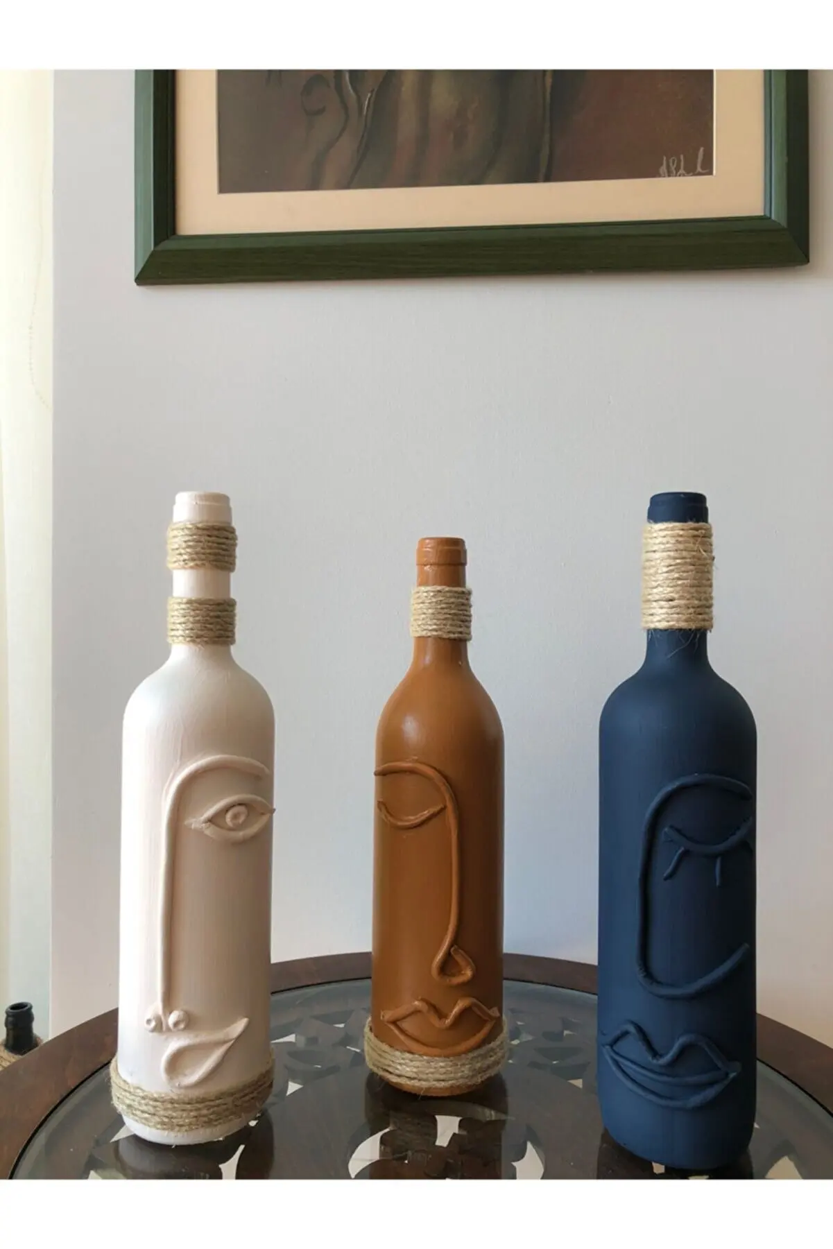 Handmade Decorative Bottles Set of 3 Home Office Decoration Design Wine Bottles Ornaments Sculptures Figurines Vases Face Shape