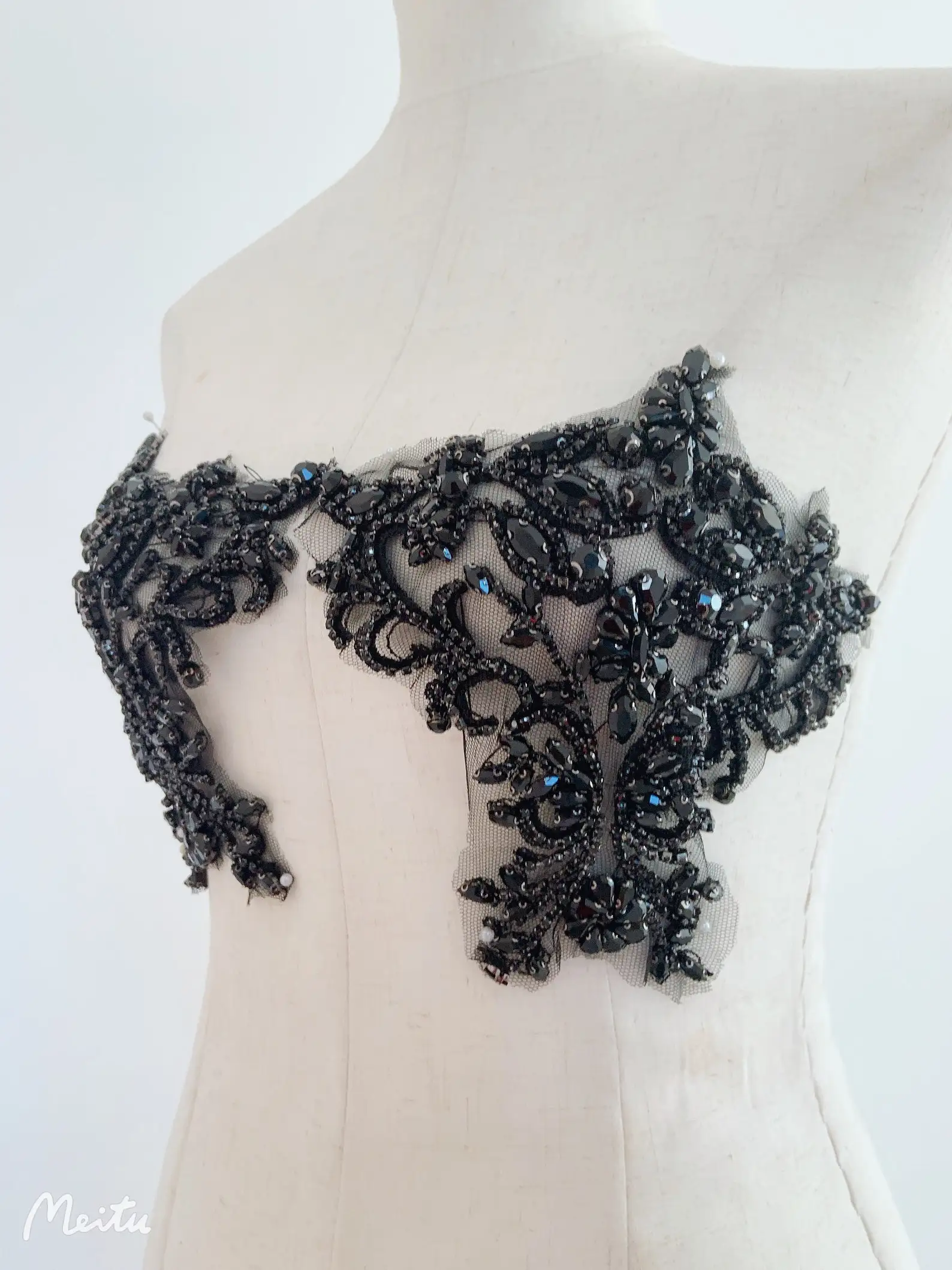 Black Rhinestone Applique, Deluxe Rhinestone Bodice Applique, Crystal Bodice Applique