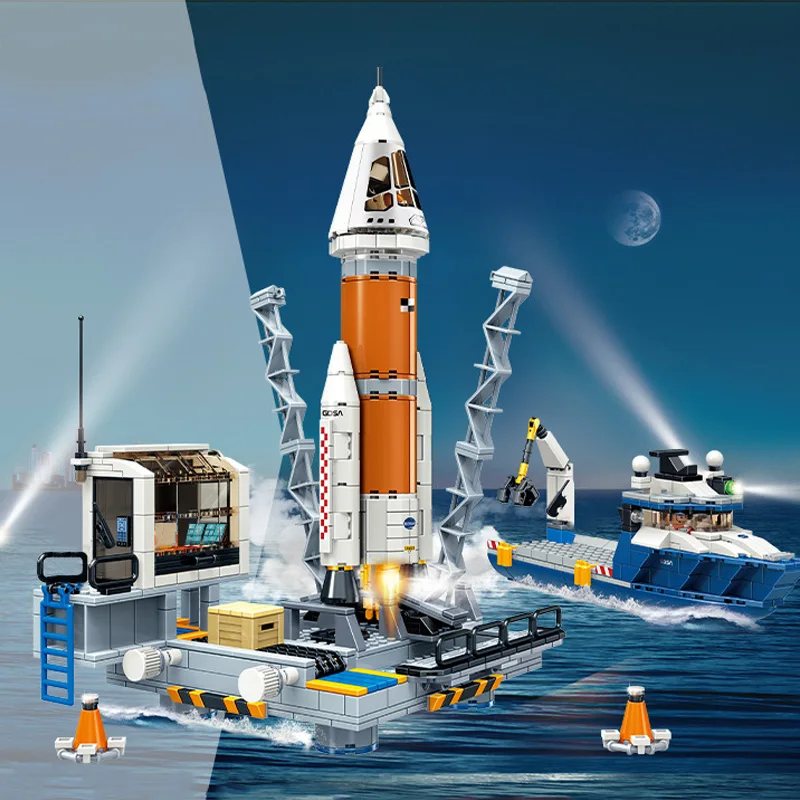 City Series Space Carrier Satellite Rocket Launch Center Model Building Blocks MOC Lading Vehicle Astronaut Bricks Toys Kid Gift