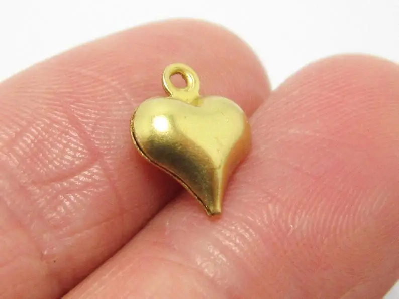 

30pcs Brass heart charm Earring findings 9.7x8x3.2mm Solid hollow Raw brass pendant R1346