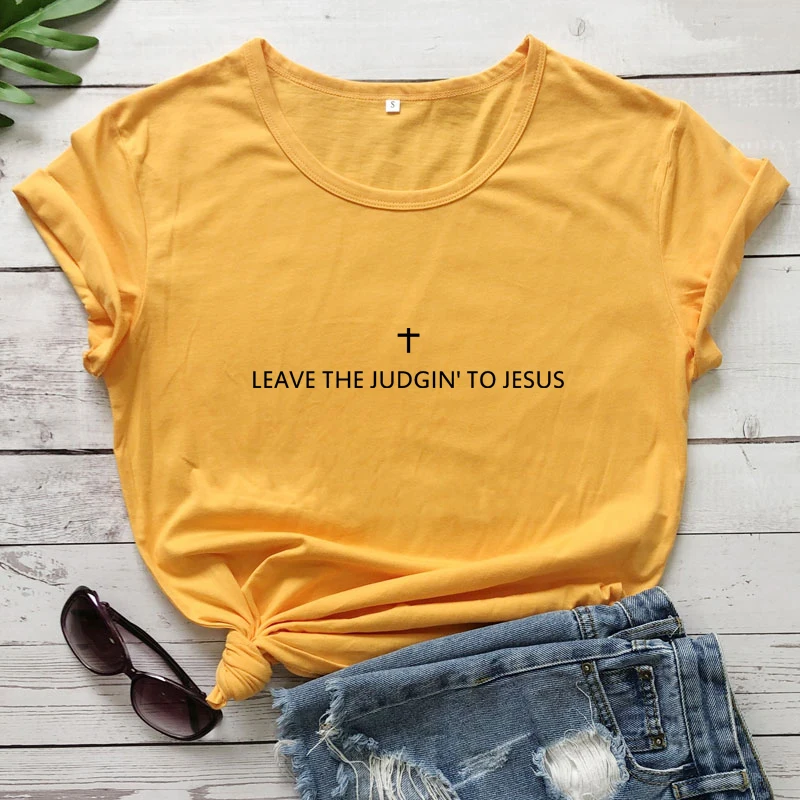 

100% Cotton Leave The Judgin To Jesus T-shirt Casual Women Religion Tshirt Scripture Christian Bible Verse Tee Shirt Top