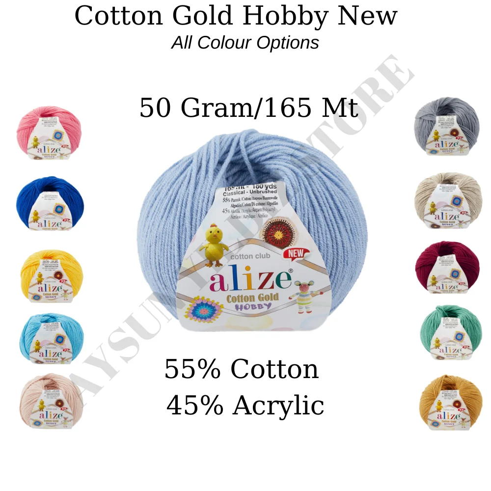 1 Ball Alize Cotton Gold Hobby New Amigurumi Yarn 50 Gram 165 Mt. All Color Option Crochet Tool Kit