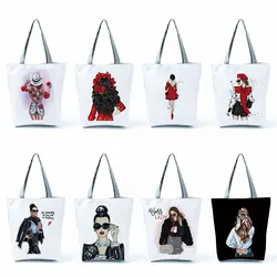 Hot Sales Printed Female Tote Women Fashion Graphic Printed Handbags Harajuku Korean Style Shoulder Bag Reusable Shopping Bags