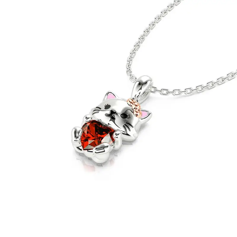 Fashion Income Cute White Cartoon Beloved Cat Animal Necklace Lively Cute Cat Hug Red Love Pendant Pet Cat Girl Gift