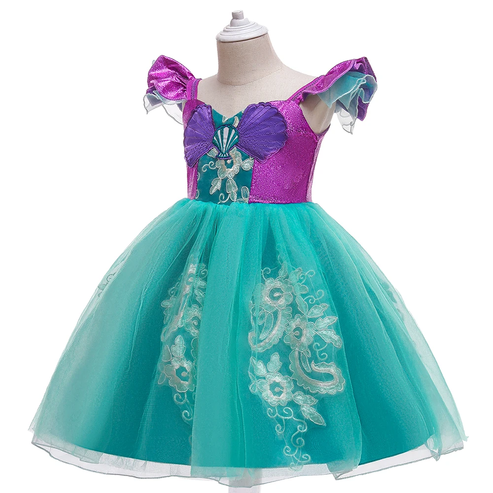 Little Mermaid Girls Dress Halloween Carnival Cosplay Costume Summer Green Lace Party Birthday Princess Dresses abito da damigella d\'onore