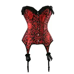 Vintage Floral Jacquard Bow Overbust Corset Top For Women Burlesque Sexy Lace Up Body Shaper Bustier Lingerie Clubwear Costume