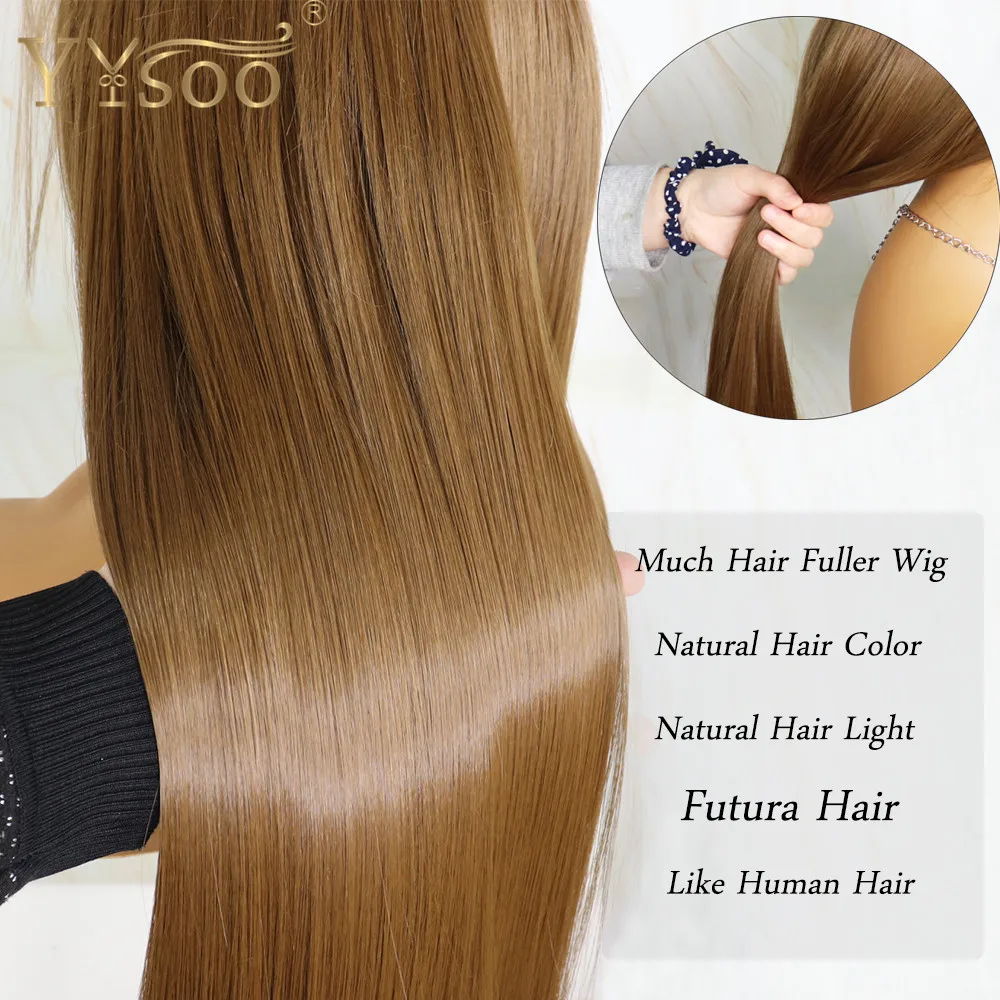 YYsoo-peluca rubia larga y sedosa para mujer, pelo sintético con malla frontal 13x4, resistente al calor, fibra Natural