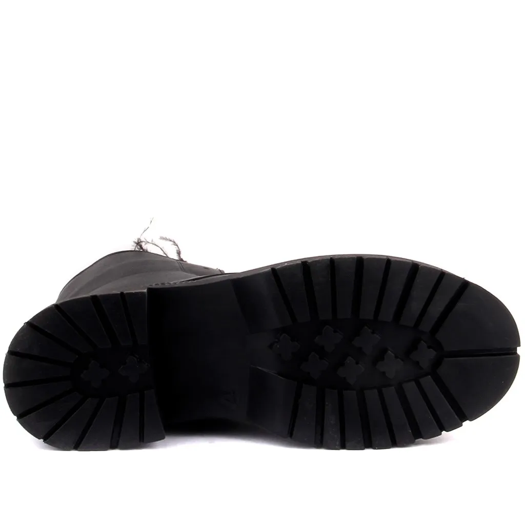 Sail-Lakers Hitam Ritsleting Kulit Wanita Sepatu