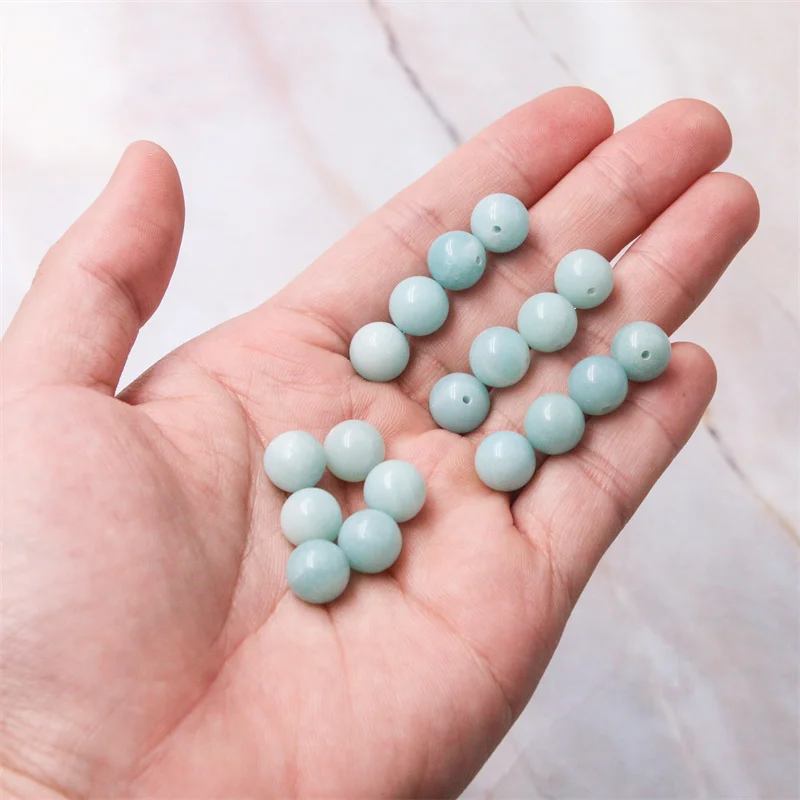 5pcs Amazonite Round Half Drilled Beads Semi Hole 6/8/10/12mm Natural Stone Accessories  For Jewelry Making Earrings Pendant