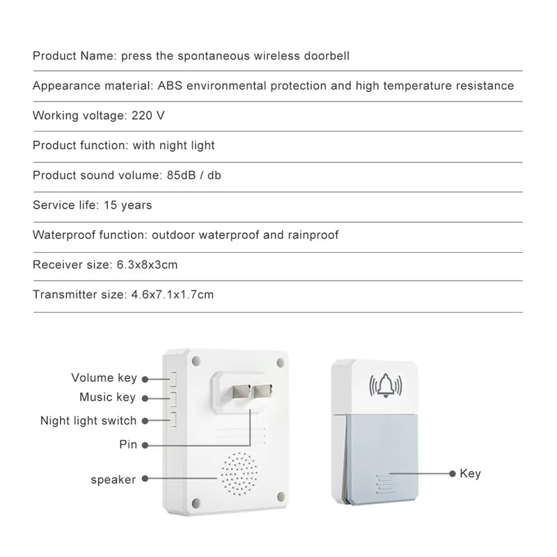 Smart Wireless Doorbell 36 Ringtones 4 Levels of Volume Multifunction Home With Night Light