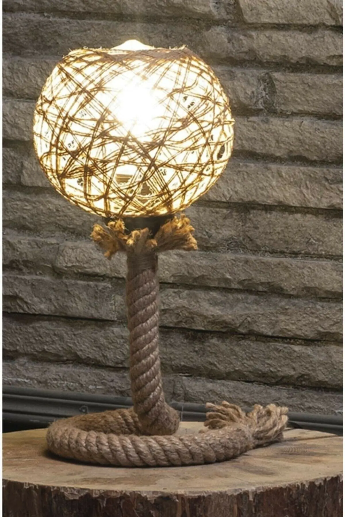 Jute Lamp Linen Rope Headboard Lampshade Table Lamp Natural Wood Handcrafted Walnut Color Table Lamp office desk study lamp book