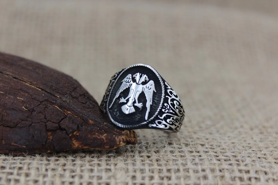 Double Headed Eagle Figure Solid 925 Sterling Silver Men's Ring Handmade High Quality Band Engraved Vintage Jewelry Gift For Him