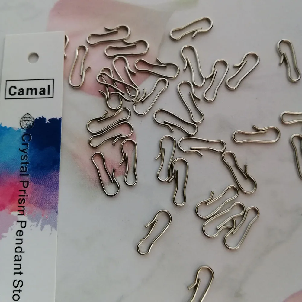 Camal 100 stks 12mm Chroom Metalen Haak w/crook Kristallen Kroonluchter Connector Pin Opknoping Hanger Metalen Gesp Tuin Suncatcher deel