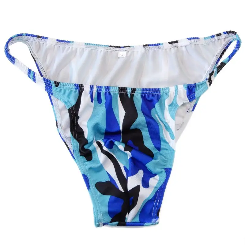 Mens String Bikini Stripe Jersy nylon Spandex G3774 Narrow Waist Printed swimsuit Fabric Camo