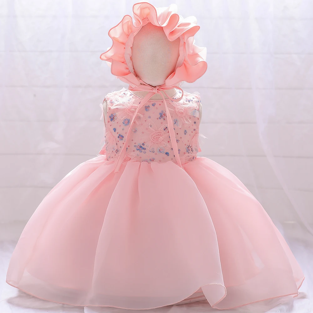 Pink Wedding Baby Girls Dress Elegant Bow 1st Birthday Party Tutu Flower Princess Kids Dresses for Girls Bridemaid Prom Costume