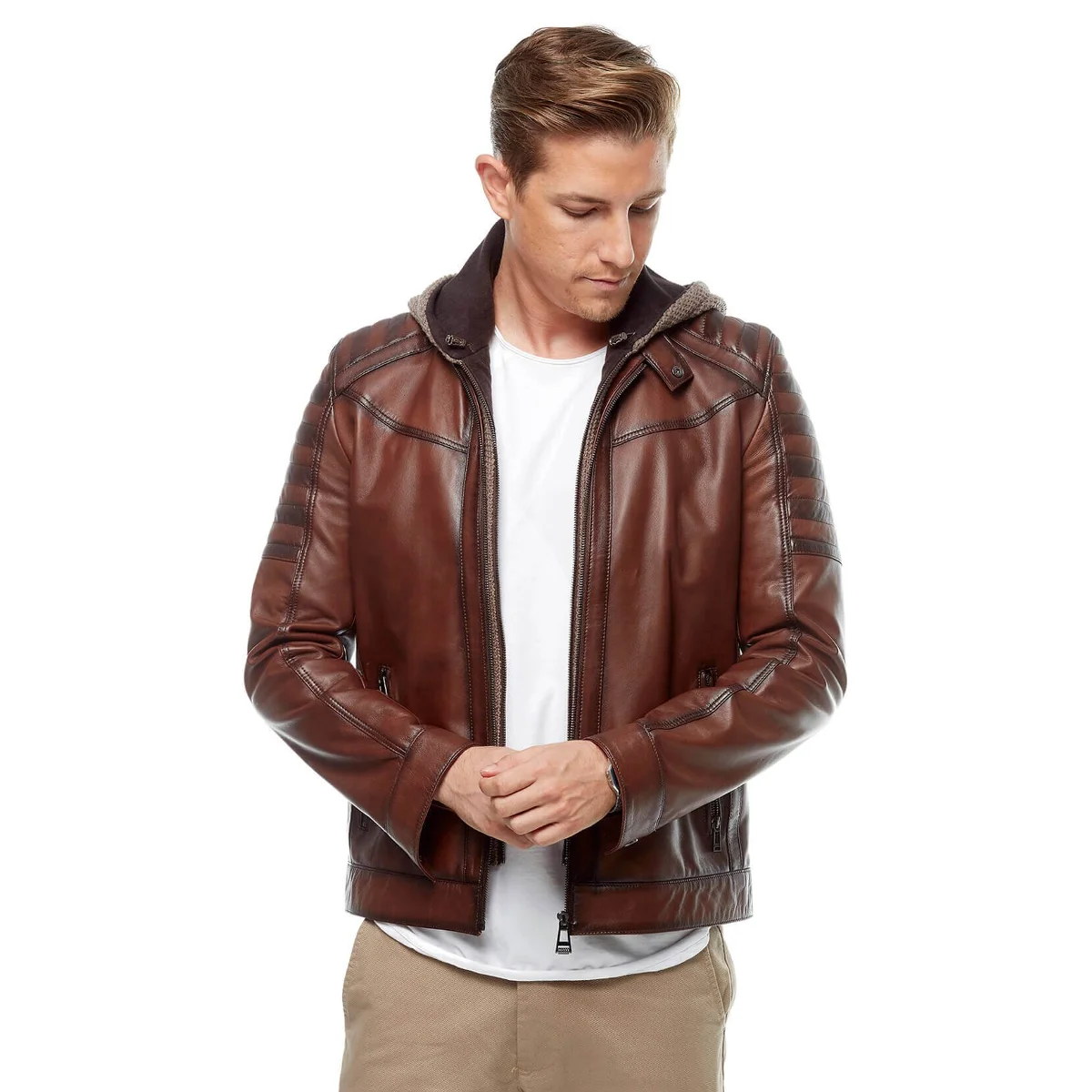 İreko Cà Phê Có Mũ Áo Khoác Da Orjinal Da Cừu Thu Đông 2022 Biker Slim Size Lớn VintageTürkiye