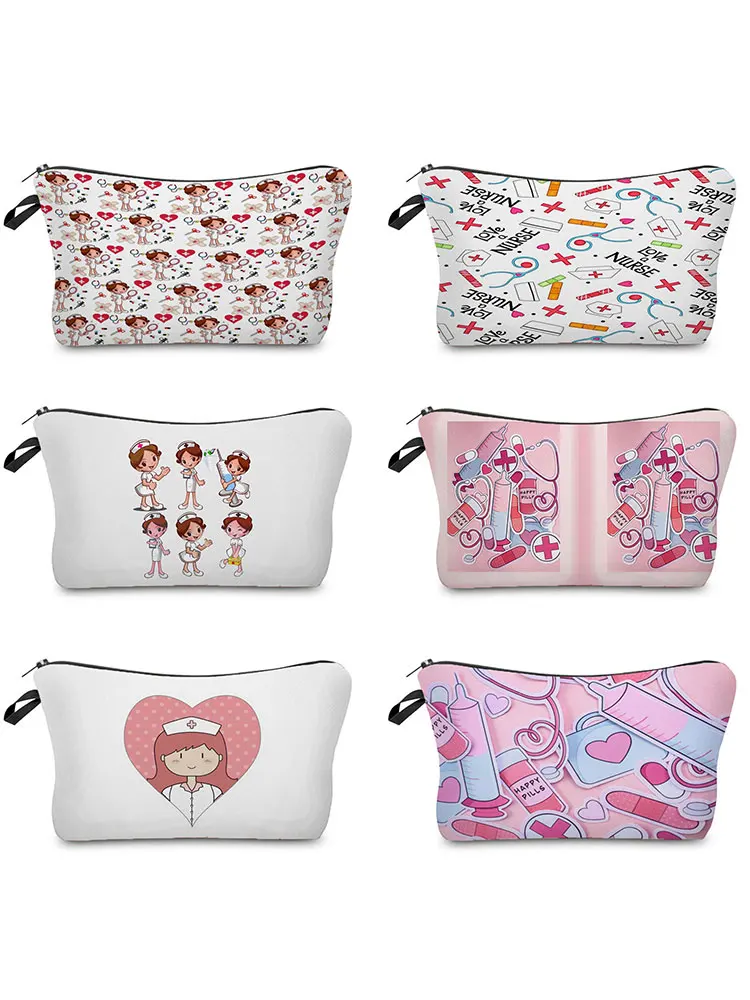 Sac de maquillage imprimé double face pour femme, ECG, trousse cosmétique, sacs de rangement de haute qualité, sac à main pratique pour infirmière