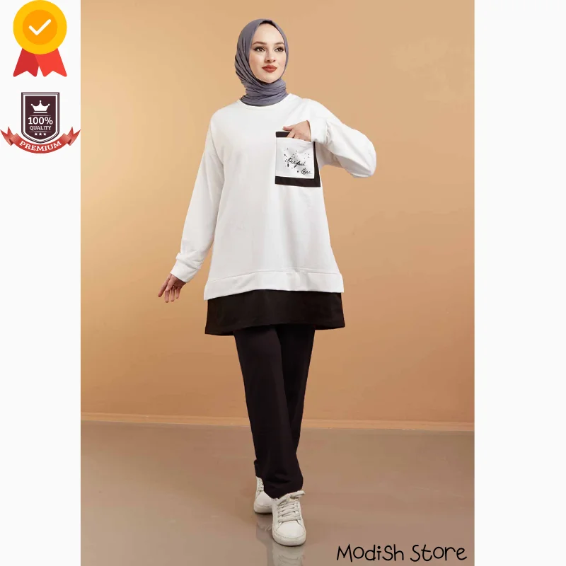 Chándal musulmán doble para mujer, conjunto de tallas grandes, moda musulmana, ropa turca, Dubai, Abaya, Turquía, invierno y otoño, 2021