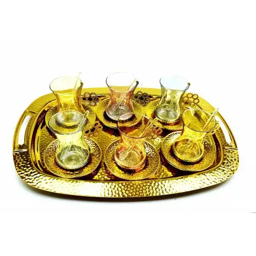 Pysco py8828 Casting Decorative Tray Gold Color Six People 19 Piece Tea Team teaware cup tea handmade bowl beautiful mugs turkish tea set vintage Saucer creative Latte Cup free shipping products service coffee Weights