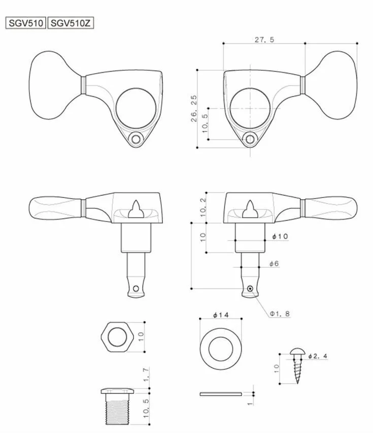 GOTOH SGV510Z L3+R3 Guitar Tuners Keys, 1:21 Ratio