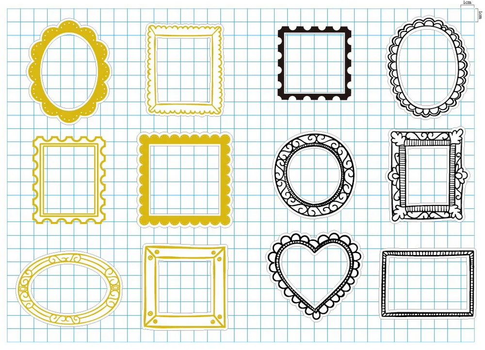 Kreative Goldfolien-Journaling-Rahmen-Aufkleber, hohle quadratische, ovale und runde Chipboard-Scrapbooking-Rahmen-Aufkleber, Verzierungen – Detail 2