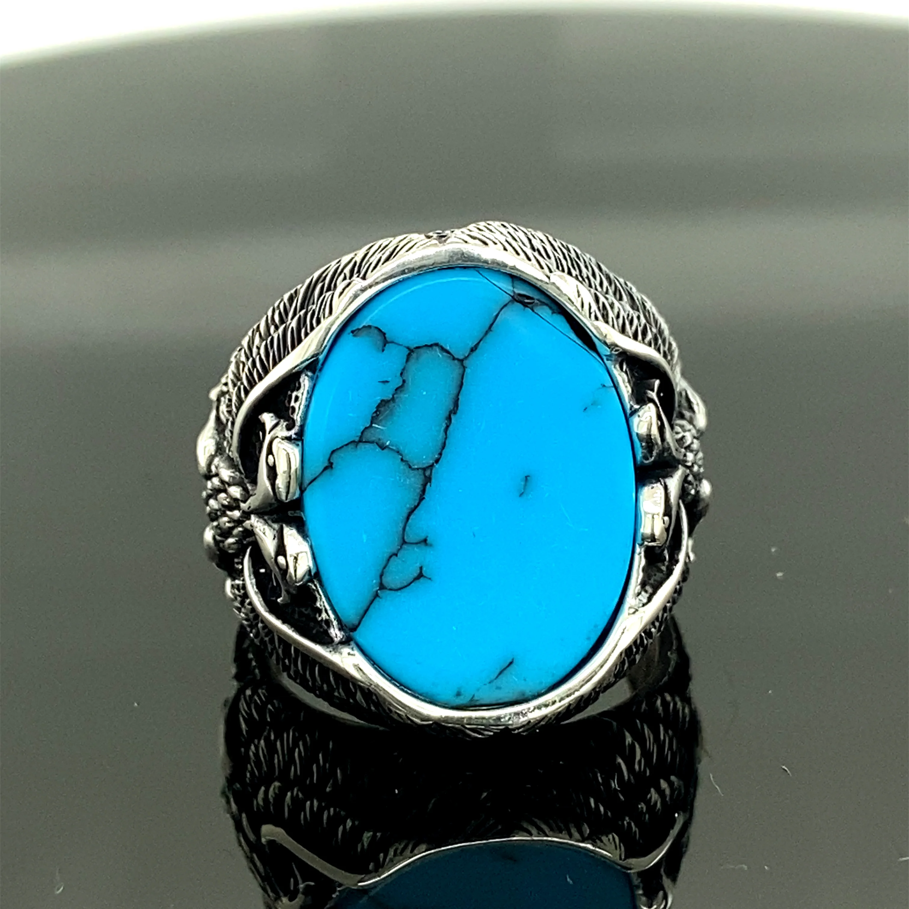 Eagle Ring with Turquoise Stone, double headed eagle , 925 Sterling Silver , Oval Handmade Ring, Ottoman Style Made For You