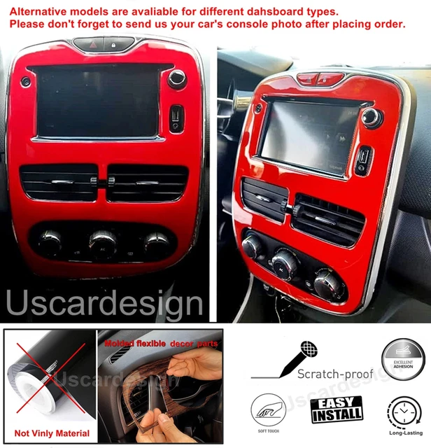 For Renault Clio 4 Full (Dashboard + Doors) Decor Frame Set, Trim  Accessorie, Piano Black, Carbon Fiber, Red