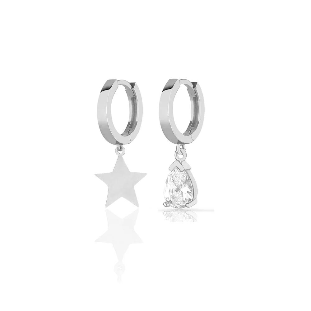 Glossy Earrings 925 Sterling Silver Star Jewelry For Women Rhodium Plated With Zircon Drop Earrings