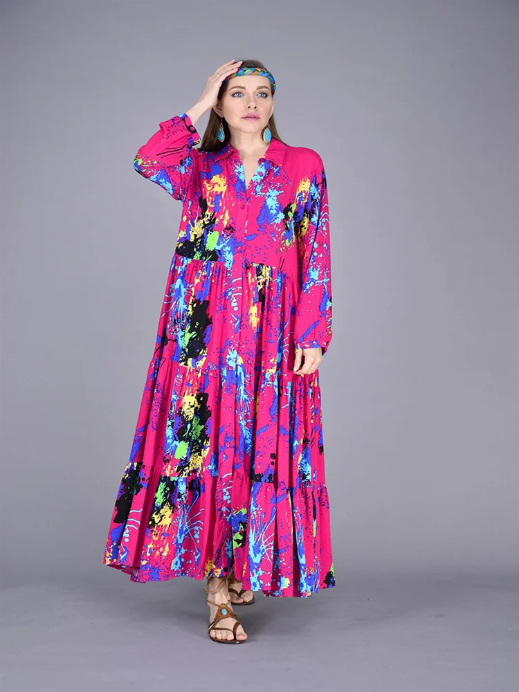Splash Pattern Long Sleeve Flounce Spring And Summer Dress 2022 New Fashion Collection Women's Clothing With 6 Color Options