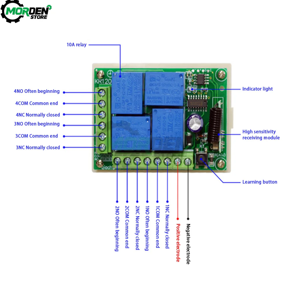 DC12V 315MHz 433MHz Wireless Remote Control 10Amp 2200W 4CH Relay Receiver Module RF Switch for Gate Garage Opener