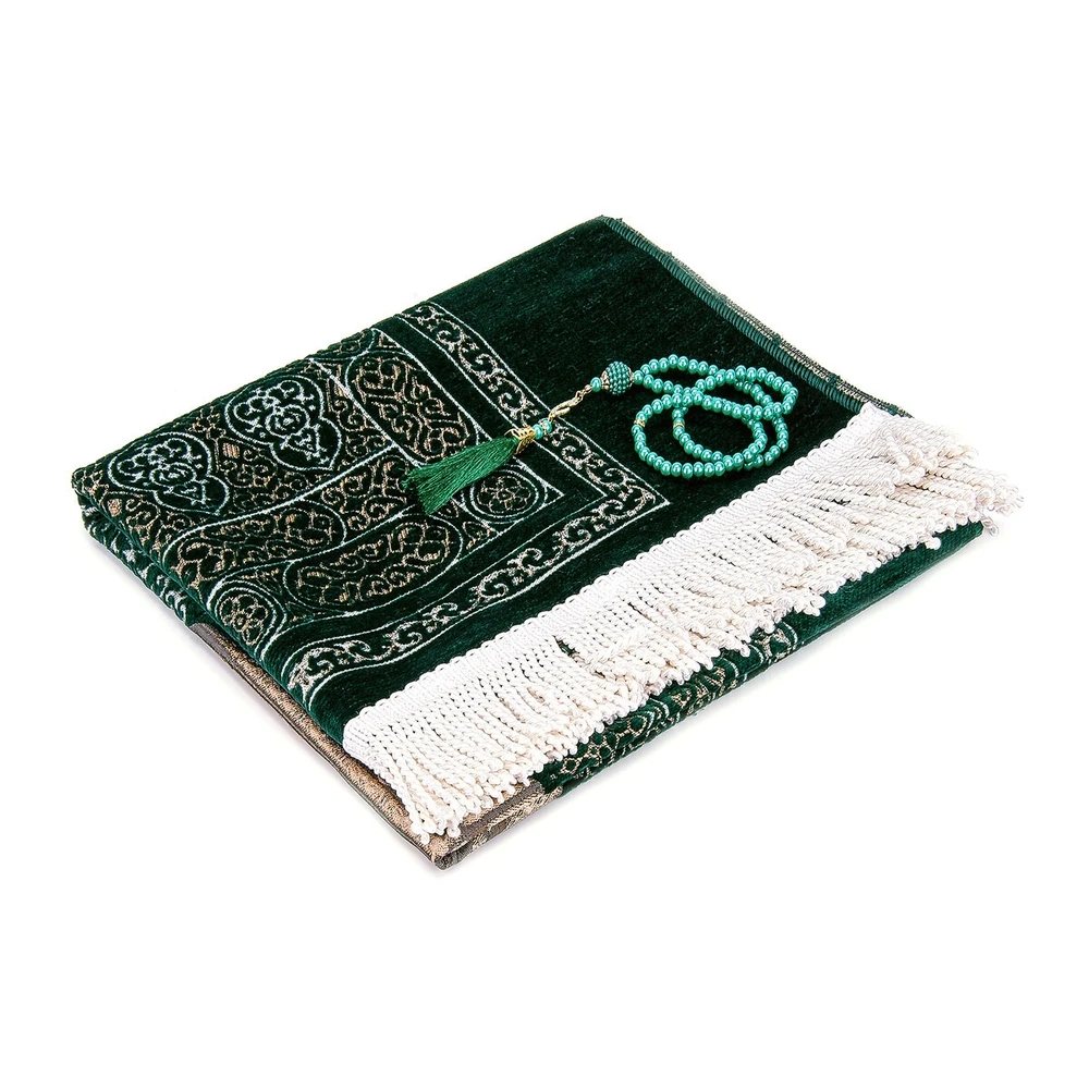 IQRAH Kaaba Door Model Patterned Chenille Prayer Rug Burgundy