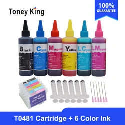 Toney King T0481 Dye Ink Cartridges For Epson Stylus Photo R200 R220 R320 R340 RX500 RX60 Printer + Ink Bottle For 6×100ml