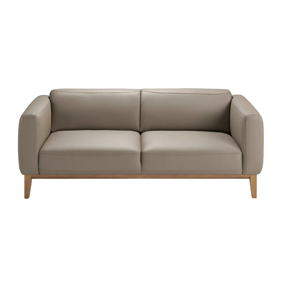 6029 sofa Angel Cerdá-3 seater sofa upholstered in cowhide origin with internal structure of natural pine wood, and legs and exterior detail veneer in soft walnut tone.