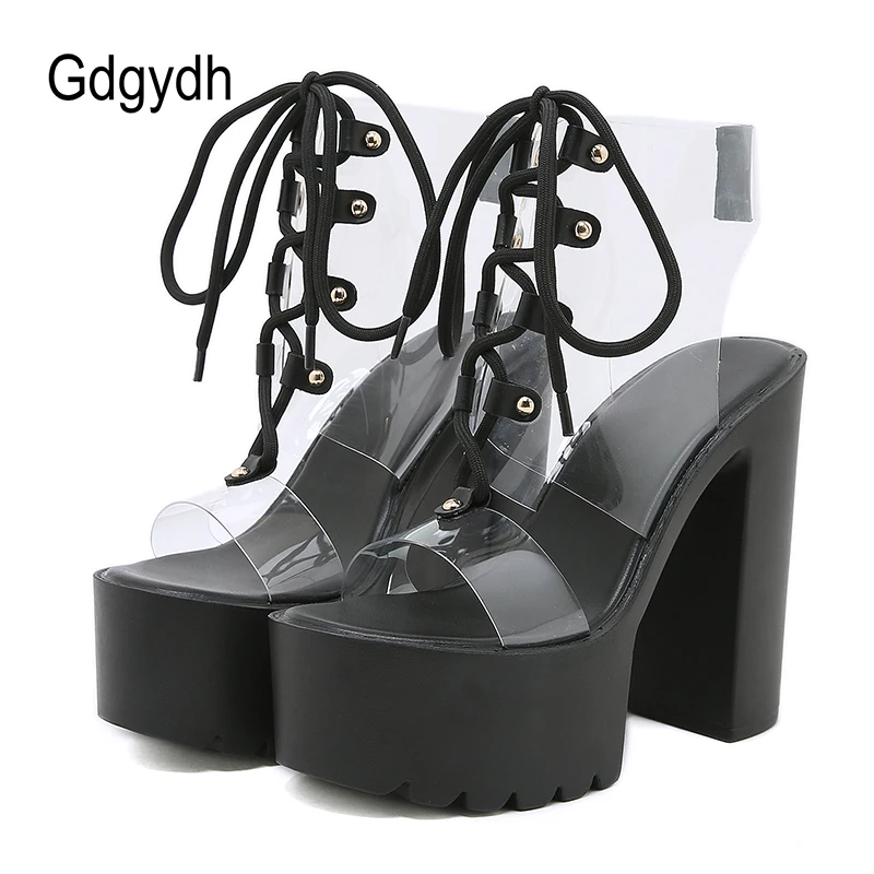 Gdgydh sandali con tacco gladiatore moda per donna stringate blocco tacchi alti piattaforma scarpe da festa cinturino alla caviglia rosa punta aperta