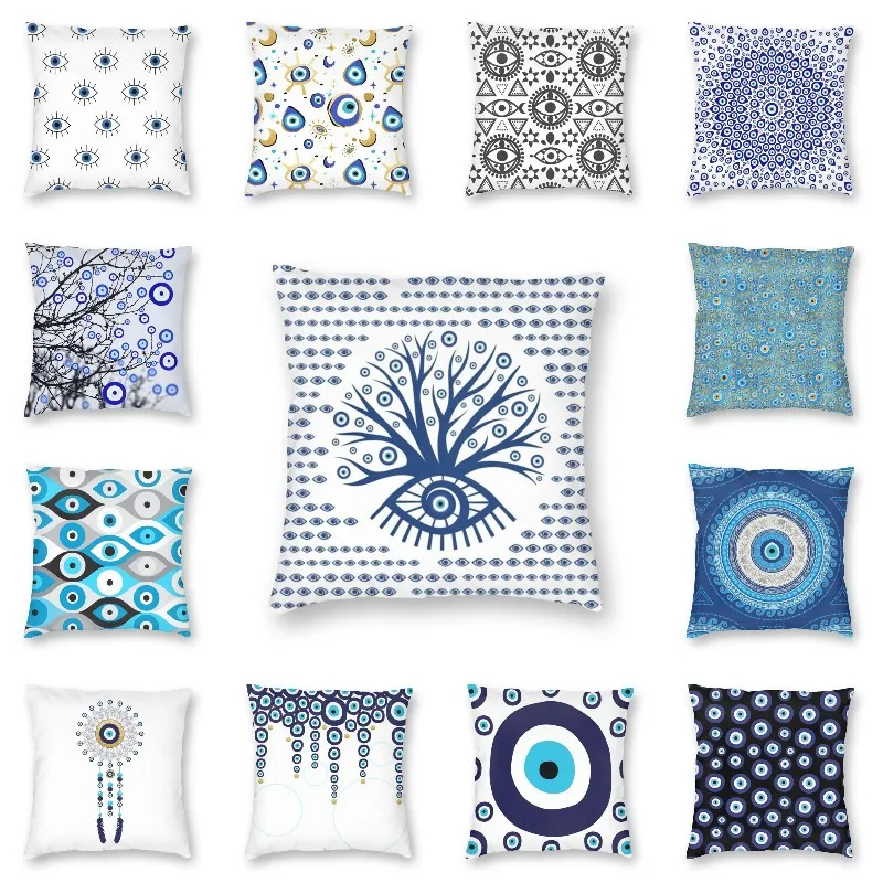 Greek Evil Eye Tree Mati Cushion Cover Sofa Living Room Matiasma On White Turkish Square Throw Pillow Cover 40x40