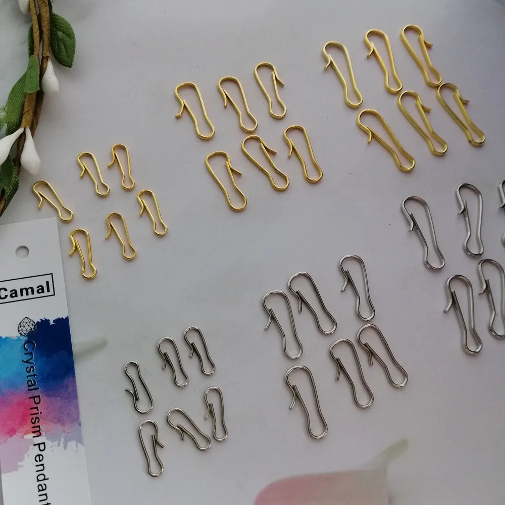 Camal 100pcs 12/16/20mm Metal Hook w/crook Crystal Chandelier Connector Pins Hanging Pendant Metal Buckle Garden Suncatcher Part